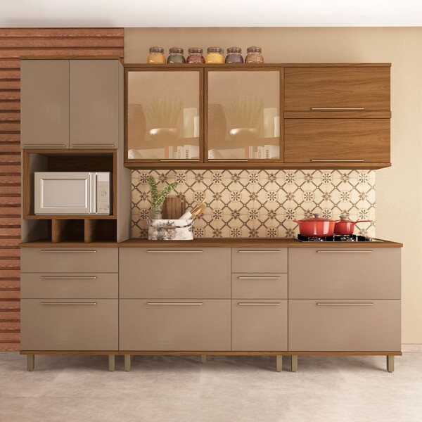 Cozinha Completa Munique 10 Portas 6 Gavetas Com Vidro Freijo