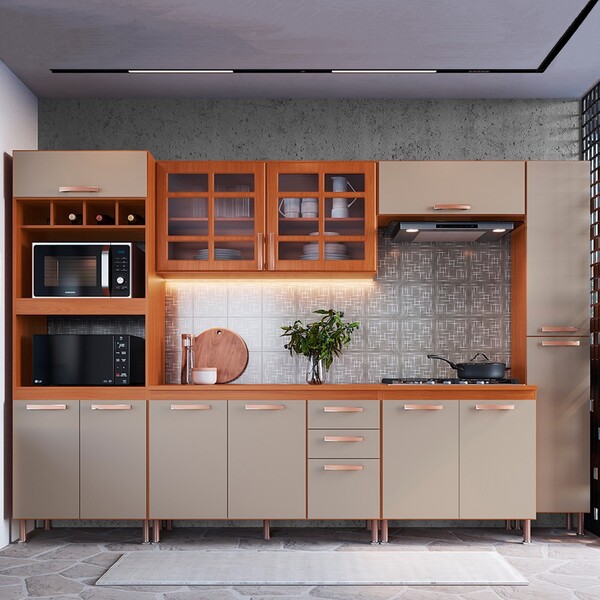 Cozinha Completa Napoli 13 Portas 2 Gavetas Freijó/camurça 61