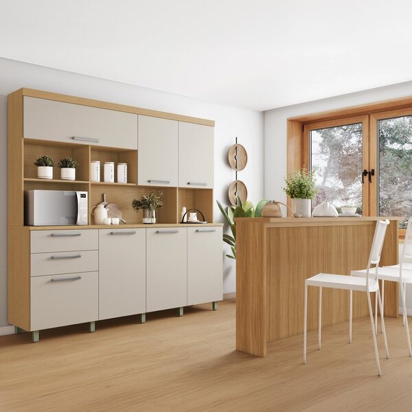 Cozinha Completa Nobreza 2 Peças 7 Portas 2 Gavetas Carvalho/