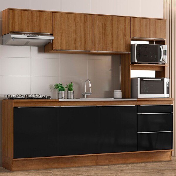 Cozinha Completa Paola 8 Portas 2 Gavetas Mel/preto - Delmarco