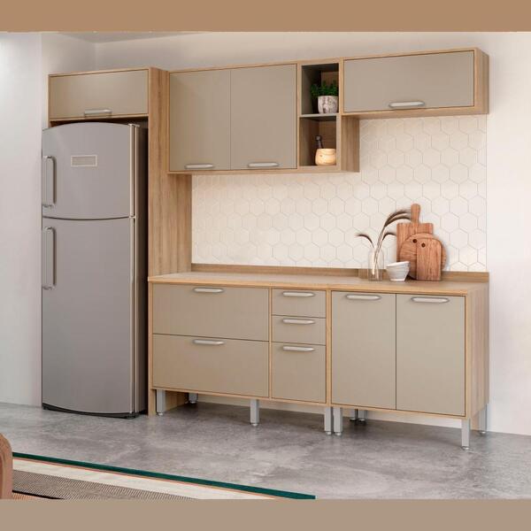 Cozinha Completa Planejada Compacta Amêndoa 4 Peças 8 Portas