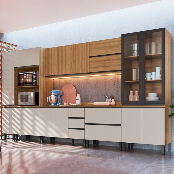 Cozinha Completa Plátano 16 Portas 5 Gavetas Montana/fumê - Q