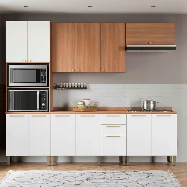 Cozinha Completa Sálvia 12 Portas 3 Gavetas Freijó/branco - T