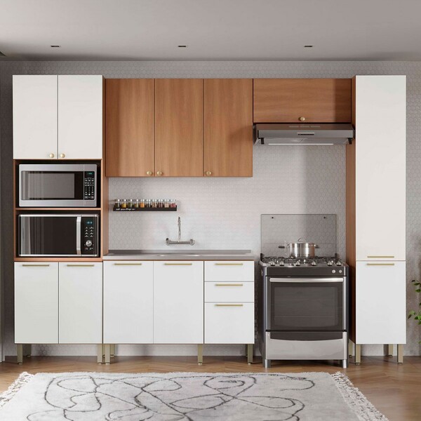 Cozinha Completa Salvia 12 Portas 3 Gavetas Freijó/branco - T