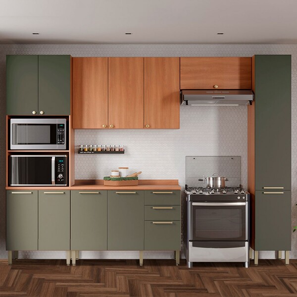 Cozinha Completa Sálvia 12 Portas 3 Gavetas Freijó/verde - Te