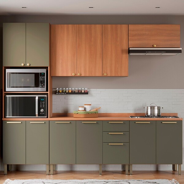 Cozinha Completa Sálvia 12 Portas 3 Gavetas Freijó/verde - Te