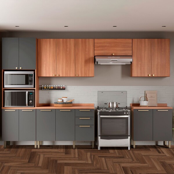 Cozinha Completa Sálvia 14 Portas 3 Gavetas Freijó/grafite -