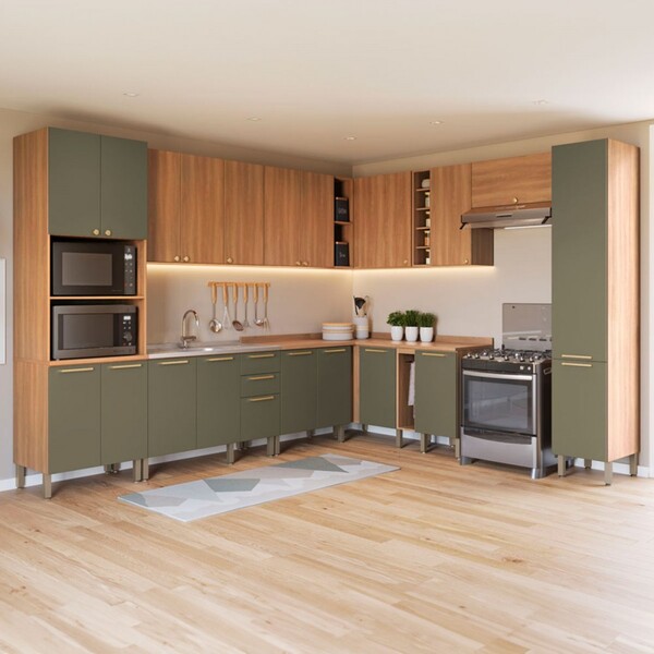 Cozinha Completa Sálvia 20 Portas 3 Gavetas Freijó/verde - Te