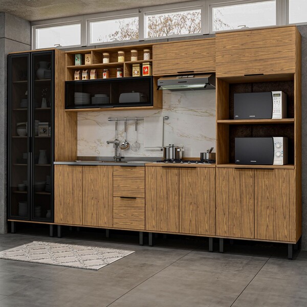 Cozinha Completa Serena 11 Portas 2 Gavetas 100% Mdf Freijó -