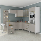 Cozinha Completa de Canto 11 Módulos com Gavetas, Armário Aéreo, Torre, Bancada e Balcão MDF Spring Pérola Connect Luciane