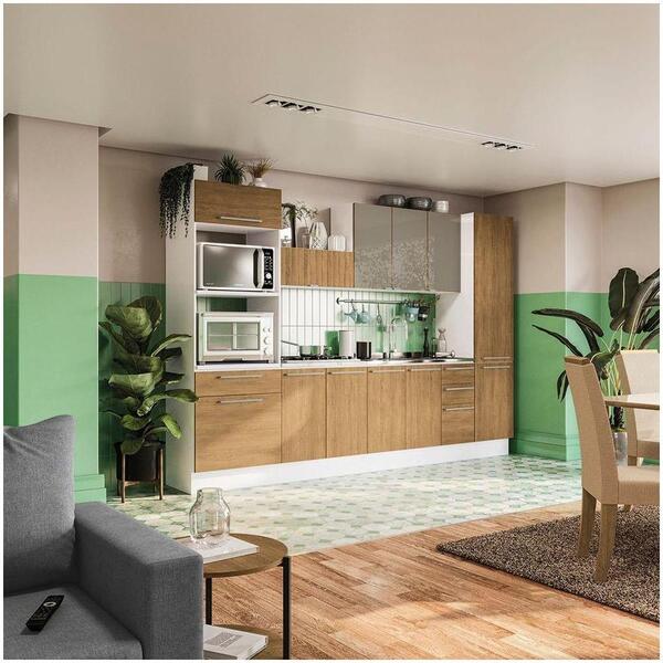 Cozinha Completa Suprema Branco/freijó/vidro Bronze 7 Peças
