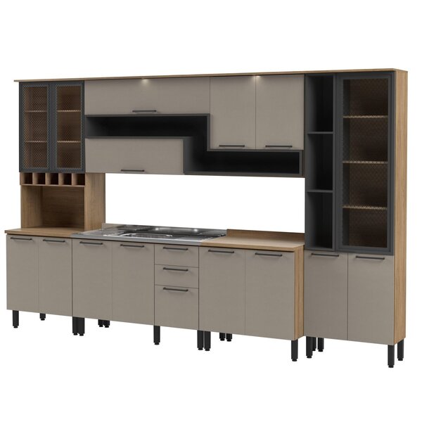 Cozinha Completa Thela Caiena Com Iluminação 5 Peças Mel/fumê