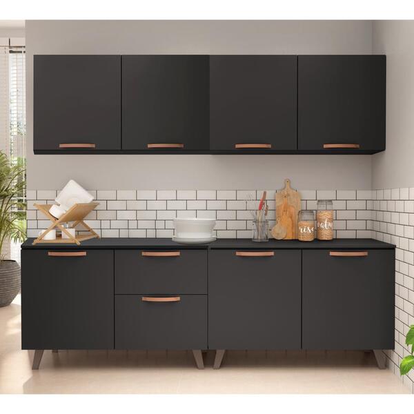 Cozinha Completa Thela Emília 4 Pçs C/ Armário E Balcão Preto