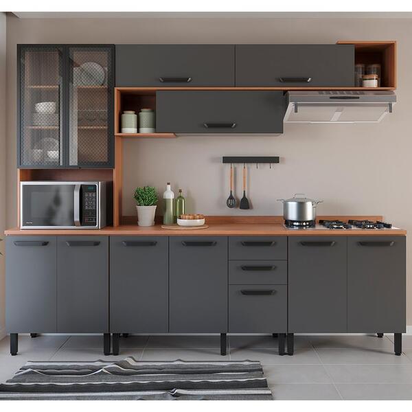 Cozinha Completa Thela Márcia 4 Pçs C/ Balcão Freijó/Grafite