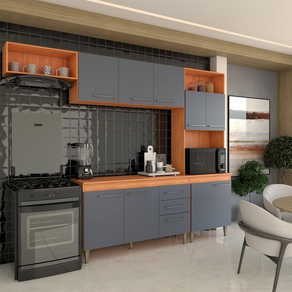 Cozinha Completa Vanessa 9 Portas 2 Gavetas Cinamomo/grafite