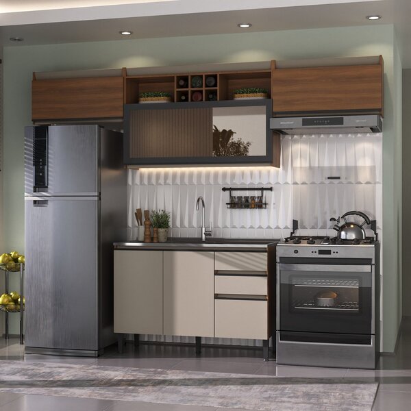 Cozinha Completa Vercelli 4 Peças 5 Portas 3 Gavetas Nogal/ci