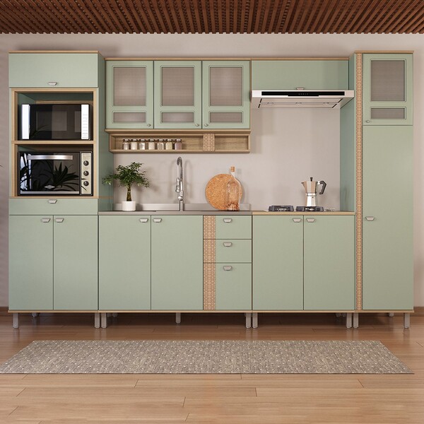 Cozinha Completa Verona 13 Portas 4 Gavetas Com Vidro 6178.10