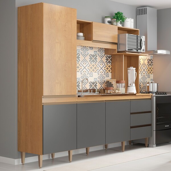 Cozinha Completa Vitória 5 Portas 3 Gavetas Carvalho Dakar 31