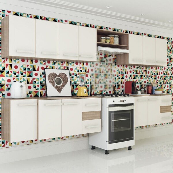 Cozinha Completa Yasmin 12 Portas 4 Gavetas Castanho/off Whit