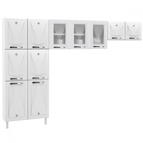 Cozinha De Aço Compacta Star New 11 Portas Com Vidro Branco -