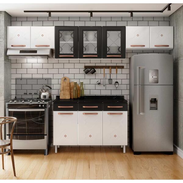 Cozinha De Aço Compacta Telasul Mirage New Preto 3 Vidros 4 P