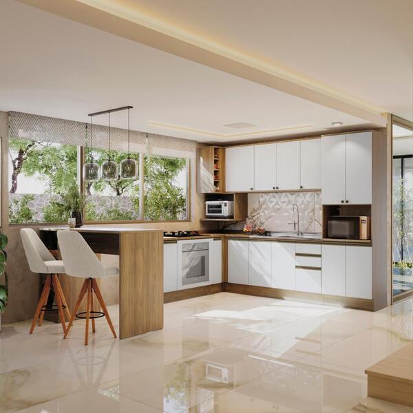 Cozinha De Canto Modulada Celeste Kappesberg 100% Mdf Nogueir