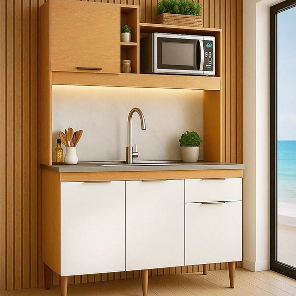 Cozinha Elegance Compacta 4 Portas 1 Gaveta Nicho Para Micro