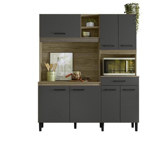 Cozinha Estela 160 7 Portas 1 Gaveta Carvalho Rústico/chumbo