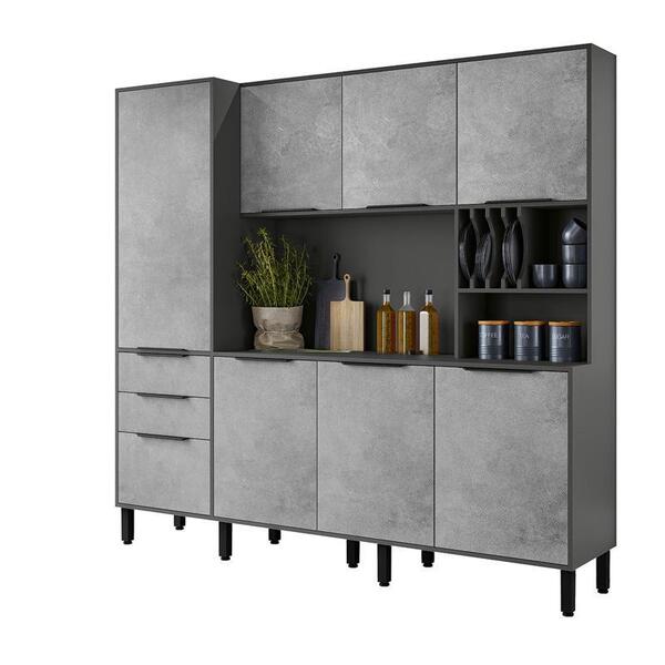 Cozinha Garbo 7 Portas 3 Gavetas Chumbo/concreto - Fdecor