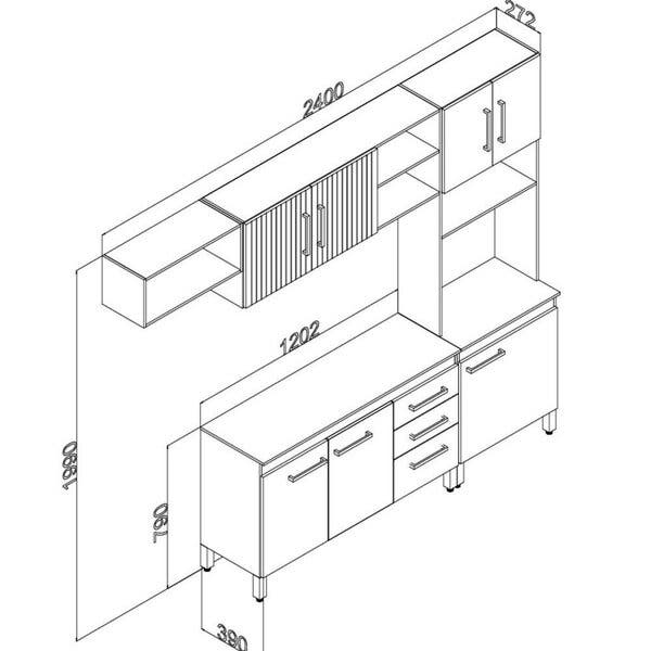 Cozinha Isabelle 8 Portas 2 Gavetas 2400 X 1990 X 390 Mel / Off
