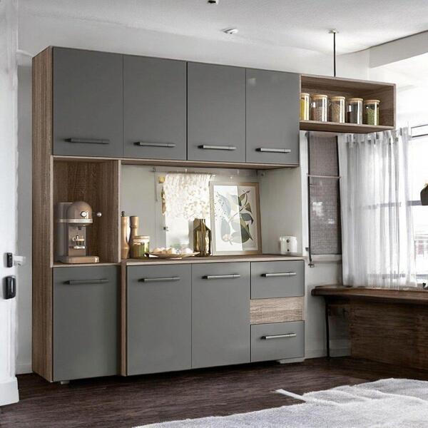 Cozinha Juliete 07 Portas Carvalho E Chumbo Nicioli