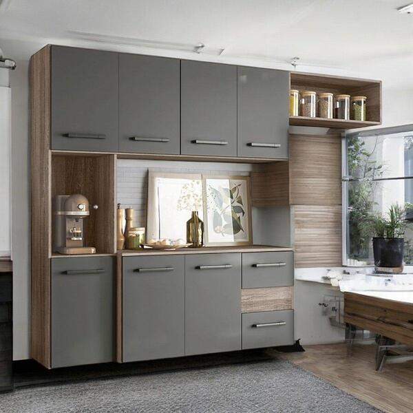 Cozinha Larizete 07 Portas Carvalho E Chumbo