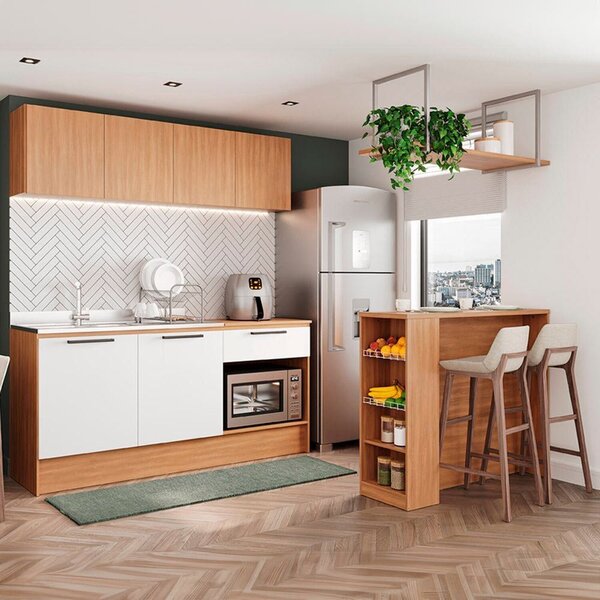 Cozinha Melissa 02-190cm 6 Portas 1 Gaveta Com Bancada Branco