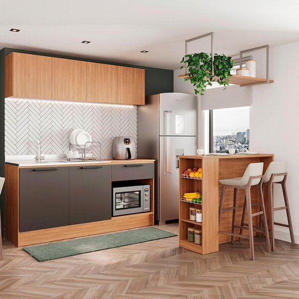 Cozinha Melissa 02-190cm 6 Portas 1 Gaveta Com Bancada Freijó