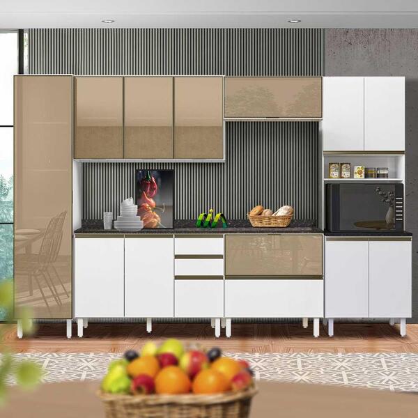 Cozinha Modulada 12 Portas Vidro Reflecta 4 Gavetas Branco So