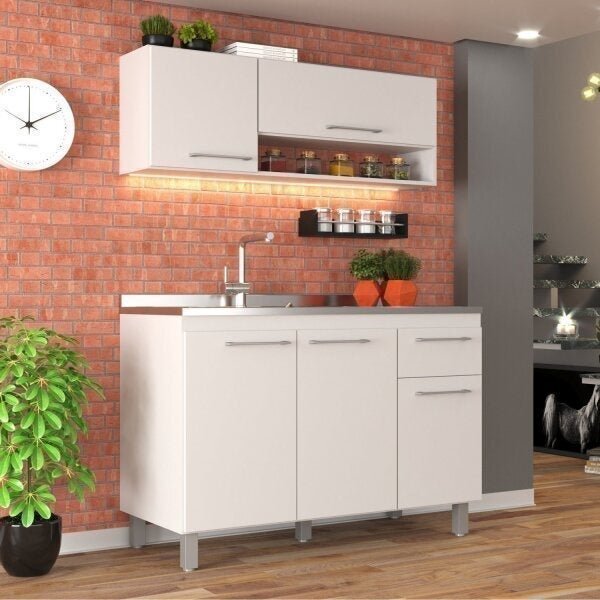 Cozinha Modulada 2 Pecas 5 Portas 2 Gavetas Alana  Branco