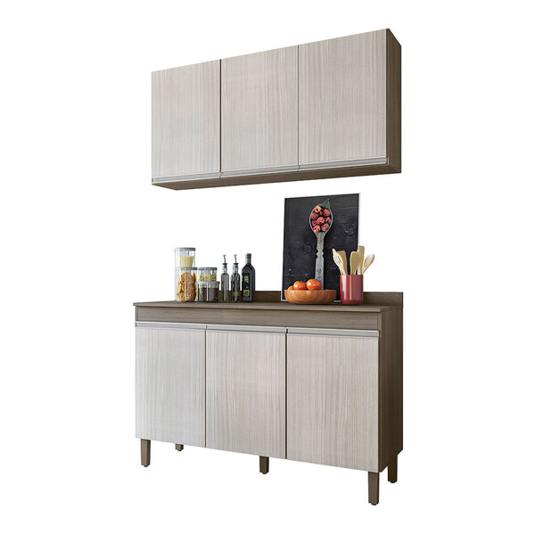 Cozinha Modulada 2 Peças Com 6 Portas Karen Cor Malbec Avelã