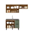 Cozinha Modulada 3 Peças Mdf Com Aéreo 1200cm Porta De Vidro