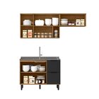 Cozinha Modulada 3 Peças Mdf Com Aéreo 1200cm Porta De Vidro