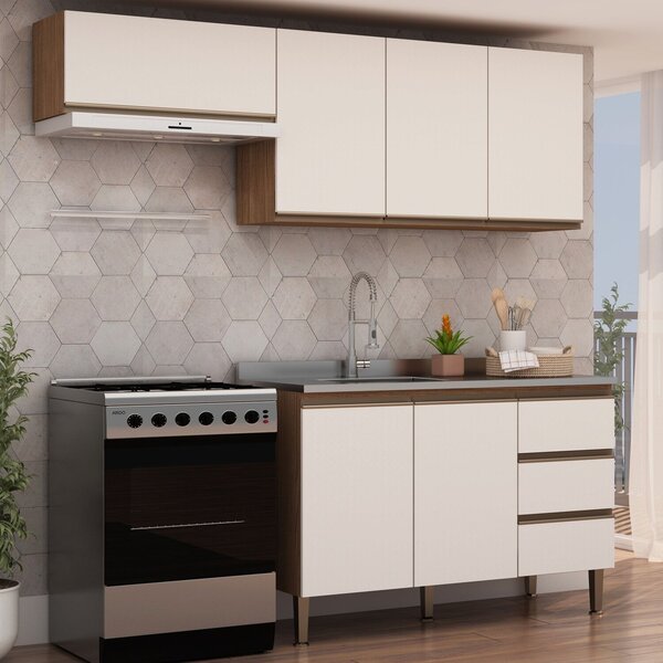 Cozinha Modulada 3 Peças Sem Tampo 2 Aéreos 1 Balcão Ébano/of