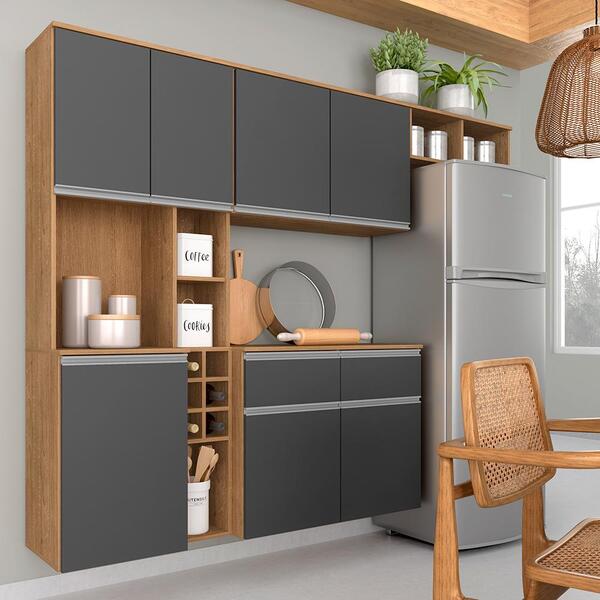 Cozinha Modulada 4 Pçs Mônica Carvalho/grafite - Móveis Arapo