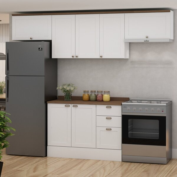 Cozinha Modulada 4 Peças 1 Balcão Com Tampo 2 Aéreos 100% Mdf