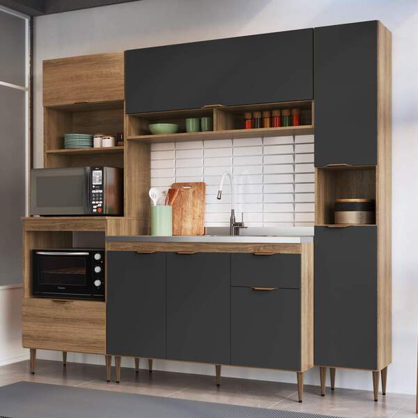 Cozinha Modulada 4 Peças 218cm Com Torre Forno E Paneleiro Li