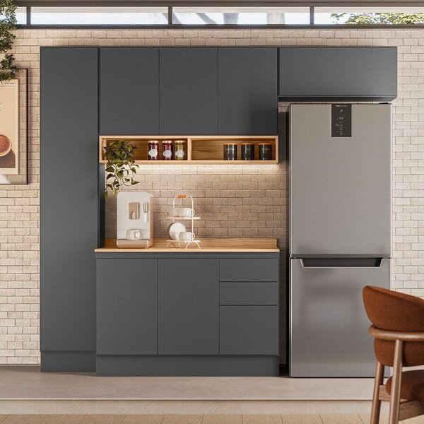 Cozinha Modulada 4 Peças 7 Portas 3 Gavetas Com Rodapé Em Pvc