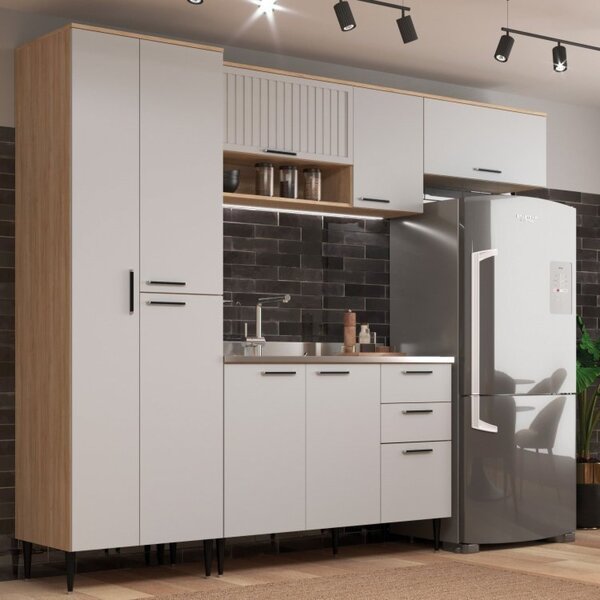 Cozinha Modulada 4 Peças 9 Portas 2 Gavetas Amália Aveiro Oak