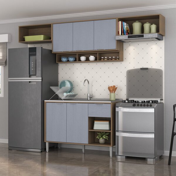 Cozinha Modulada 4 Peças Armário Aéreo Balcão De Pia Sem Tamp