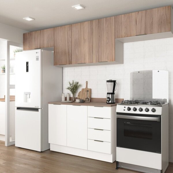 Cozinha Modulada 4 Peças Com Tampo 3 Aéreos E 1 Balcão Para P