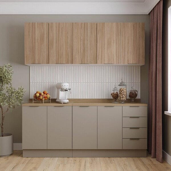 Cozinha Modulada 4 Peças Com Tampo Com Rodapé 2 Aéreos E 2 Ba