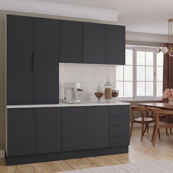 Cozinha Modulada 4 Peças Com Tampo Com Rodapé 2 Aéreos E 2 Ba