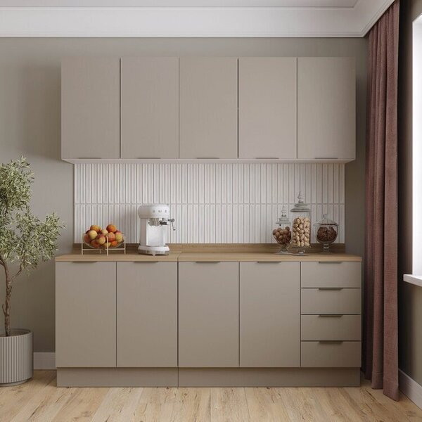 Cozinha Modulada 4 Peças Com Tampo Com Rodapé 2 Aéreos E 2 Ba